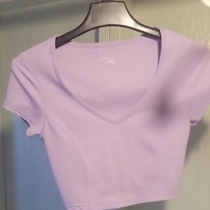 Women's Lavender V-Neck Crop Top